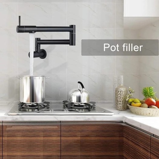 Stainless Stretchable Double Joint Swing Arm Pot Filler Rotatable Wall Faucet