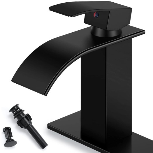 Black Modern Waterfall Bathroom Sink Vanity Faucet Single Handle Taps With Drain