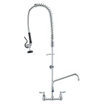 44" Commercial Faucet With Pre-Rinse Sprayer Wall Mount Kitchen Sink Faucet