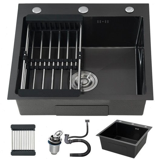 Stainless Steel Drop In Kitchen Sink Single Bowl Kitchen Basin With Drain Kit