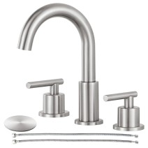 Brushed Nickel 8 In Widespread Bathroom Sink Faucet 3 Hole Vanity Mixer 2 Handle