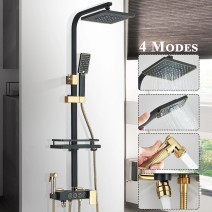 Exposed Shower Faucet System 4Functions Shower Fixtures 8" Rain Head Combo Black