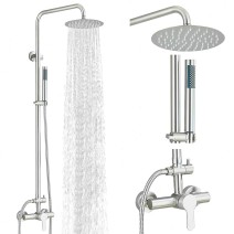 Brushed Nickel Shower Faucet System Outdoor Shower Fixtures Kit Rain Shower Head
