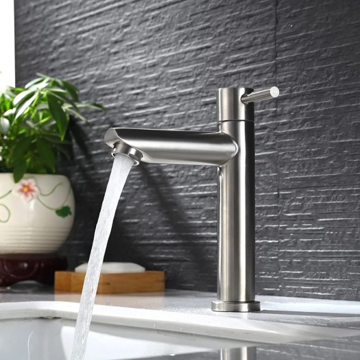 Bathroom Vessel Sink Faucet Tall Body Single Handle Brushed Nickel Sink Tap