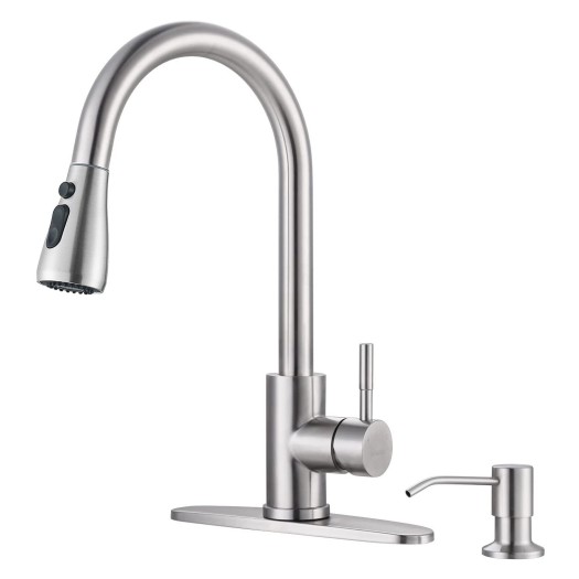Brushed Nickel Kitchen Faucet Sink Mixer Pull Down Sprayer With Soap Dispenser