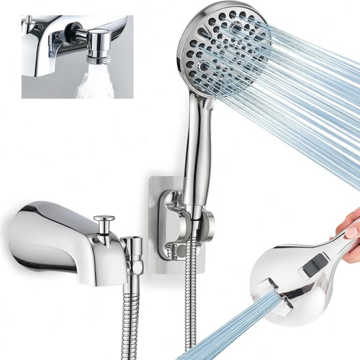 Chrome Bathtub Faucet With Handheld Shower Wall Mount Tub Filler And Diverter