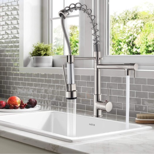 Kitchen Sink Faucet Stainless Steel Single Handle Pull Down Sprayer Mixer Taps