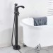 Black Bath Mixer Faucet Freestanding Tub Filler With Hand Shower Floor Mounted - view 3