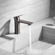 Grey Commercial Stainless Steel Bathroom Sink Faucet Single Handle One Hole Rv