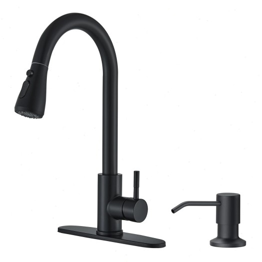 Kitchen Faucet With Soap Dispenser Black Pull Down Sprayer Sink Faucet 1 Handle