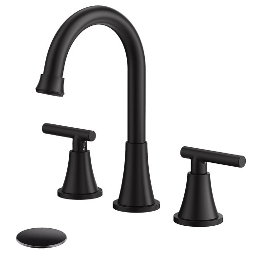Black Bathroom Sink Faucet 3 Holes 8in Widespread Vanity Mixer Faucet With Drain