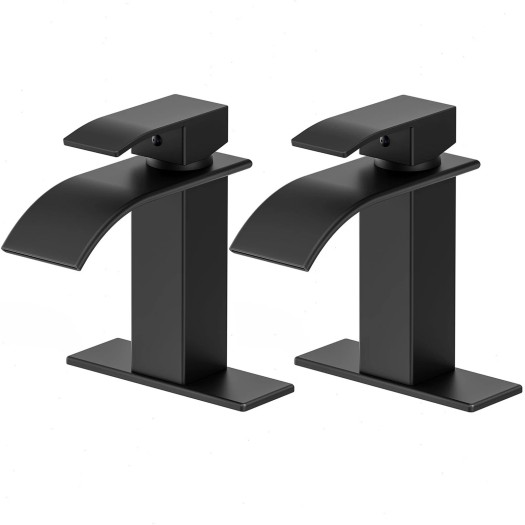 Black 2 Sets Bathroom Sink Faucet Waterfall Lavatory Vanity Taps Single Handle