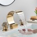 Gold Widespread Bathroom Faucet 3hole 2 Handle Waterfall Sink Vanity Basin Mixer - view 2
