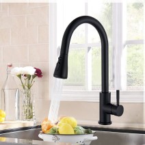 Kitchen Sink Faucet Black Pull Down/Out Sprayer Swivel Single Handle Mixer Taps
