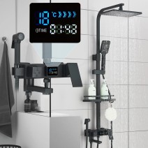 Black Rain Shower System 4 Function Shower Mixer Fixtures Shower Head Combo Kit