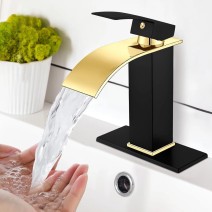 Bathroom Sink Faucet Waterfall Lavatory Vanity Faucet Single Handle Black&Gold