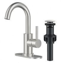 Brushed Nickel Bathroom Sink Faucet 1Handle Lavatory Vanity Mixer Tap With Drain