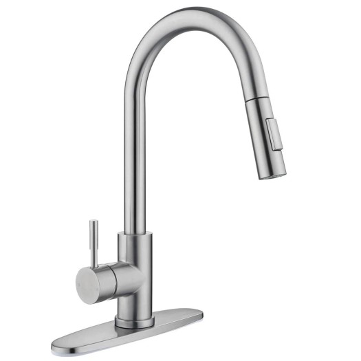 Brushed Nickel Kitchen Sink Faucet Pull Down Sprayer Single Handle Swivel Mixer