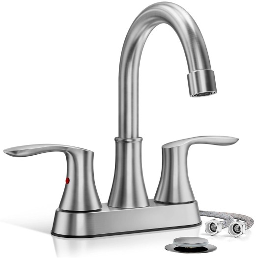 Brushed Nickel Bathroom Sink Faucet 3Hole 4in Centerset Vanity Mixer With Drain