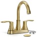 Brushed Gold Bathroom Sink Faucet 3 Holes 4in Centerset Vanity Mixer With Drain - view 2