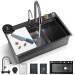29.5inch Stainless Steel Kitchen Sink Set Single Bowl With Pull Down Faucet Kit - view 2
