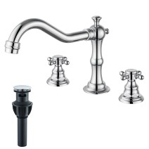 Chrome Bathroom Sink Faucet 2Handle 3 Hole Widespread Basin Mixer Faucet W/Drain