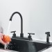 Matte Black Kitchen Faucet With Side Sprayer 2 Handle 3 Holes Swivel Mixer Tap - view 4