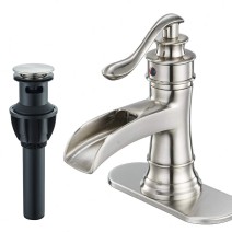 Waterfall Bathroom Sink Faucet Brushed Nickel Single‑Handle Vessel Mixer W/Drain