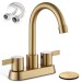 Bathroom Sink Faucet 3 Hole Brushed Gold 4inch Centerset Vanity Mixer With Drain - view 17