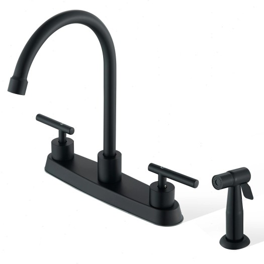 Matte Black Kitchen Faucet With Side Sprayer 2 Handle 3 Holes Swivel Mixer Tap