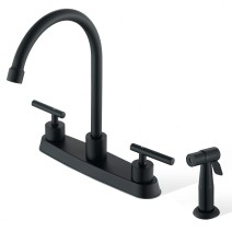 Matte Black Kitchen Faucet With Side Sprayer 2 Handle 3 Holes Swivel Mixer Tap