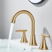 Brushed Gold Widespread Bathroom Faucet 3Hole Sink Vanity Mixer Taps With Drain - view 4