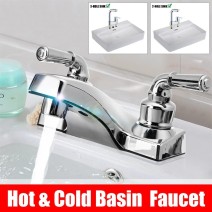 4" Chrome Basin Sink Faucet Plastic Mixer Tap Kitchen Sink Faucet Dual Handles