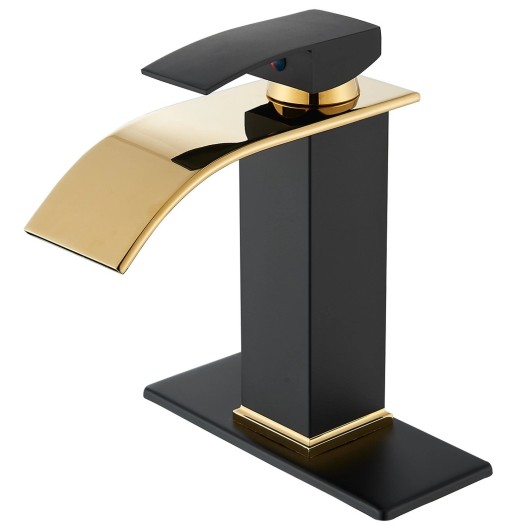 Black&Gold Waterfall Bathroom Faucet Sink Vanity Faucet Single Handle With Cover
