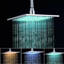 LED Shower Head Chrome 12 Inch Square Rainfall Sprayer Faucet Stainless Steel