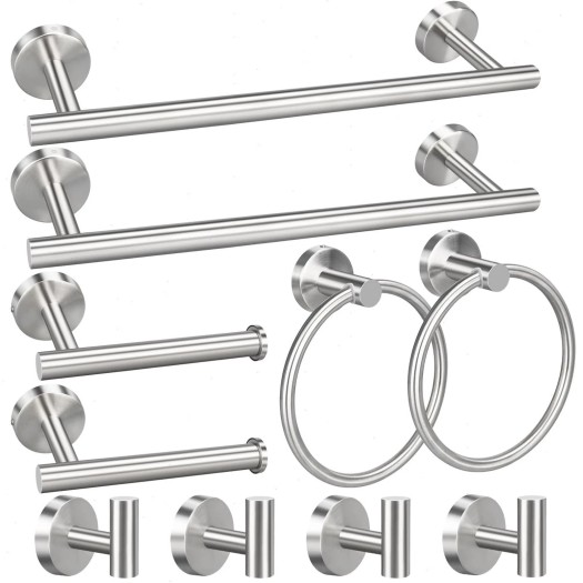 10Pcs Bathroom Hardware Set Towel Rack Bar Towel Rings Hooks Toilet Paper Holder