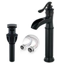 Oil Rubbed Bronze Bathroom Sink Faucet 1Handle Tall Waterfall Vessel Mixer Drain