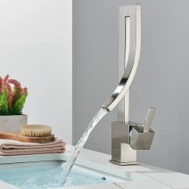 Brushed Nickel Waterfall Bathroom Sink Faucet Vanity Mixer 1 Hole Single Handle