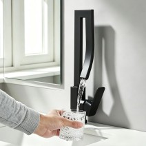 Waterfall Bathroom Faucet 1 Hole Sink Vanity Mixer Faucet Single Handle Black