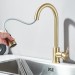 Brushed Gold Kitchen Faucet Single Handle Sink Mixer Taps With Pull Down Sprayer - view 8