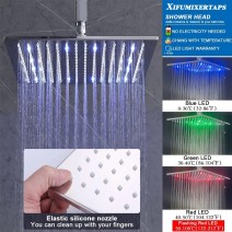 16Inch LED Rain Shower Head High Pressure Square Rainfall Bath Showerhead Chrome