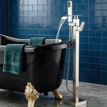 Brushed Nickel Freestanding Bathtub Faucet Floor Mounted Tub Filler Hand Shower