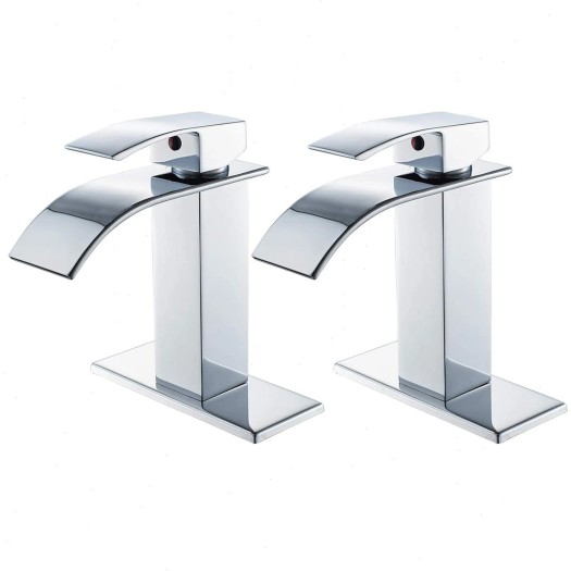 Bathroom Vanity Faucet Chrome Single Handle 1 Hole Lavatory Sink Mixer Tap 2 PCS