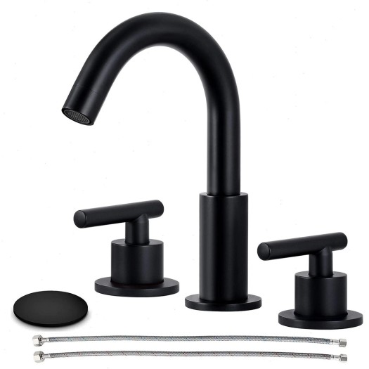 Black 8in Widespread Bathroom Sink Faucet 3 Holes Vanity Mixer Faucet With Drain