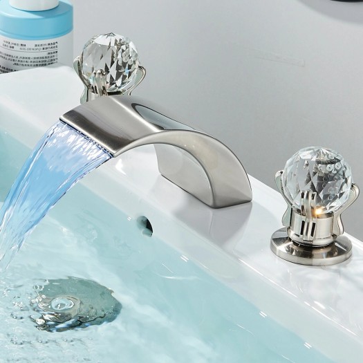 Widespread Bathroom Basin Sink Faucet Brushed Nickel 3Holes 2Handle Vanity Mixer
