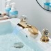 Gold Bathroom Sink Faucet 3 Holes Basin Vanity Mixer Taps LED Waterfall Spout - view 5