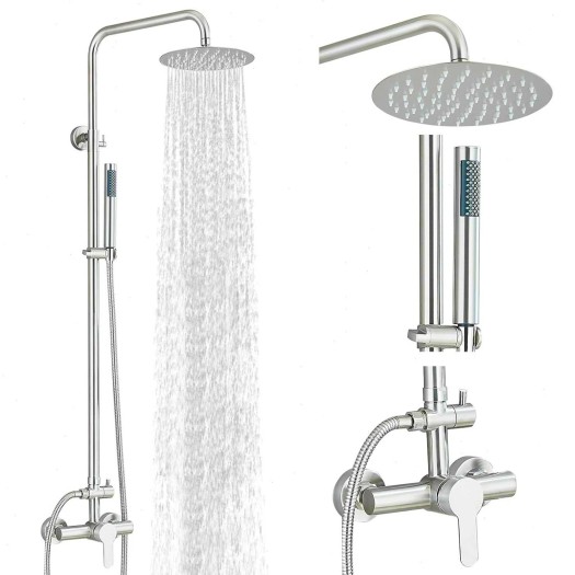 Brushed Nickel Shower Faucet System Outdoor Shower Fixtures Kit Rain Shower Head