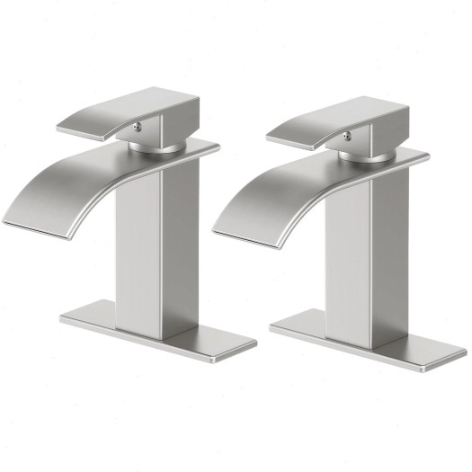 2 Sets Bathroom Sink Faucet Waterfall Lavatory Vanity Taps Single Handle W/Cover