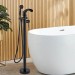 Black Bath Mixer Faucet Freestanding Tub Filler With Hand Shower Floor Mounted - view 2