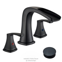 8" Widespread Bathroom Sink Faucet 3holes 2 Handle Waterfall Mixer W/Drain Black